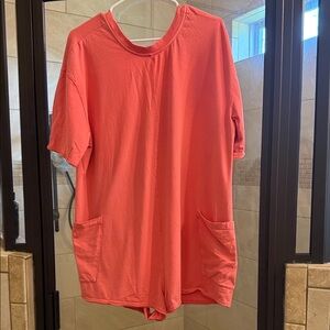 Coral Short Sleeve Romper with Pockets
